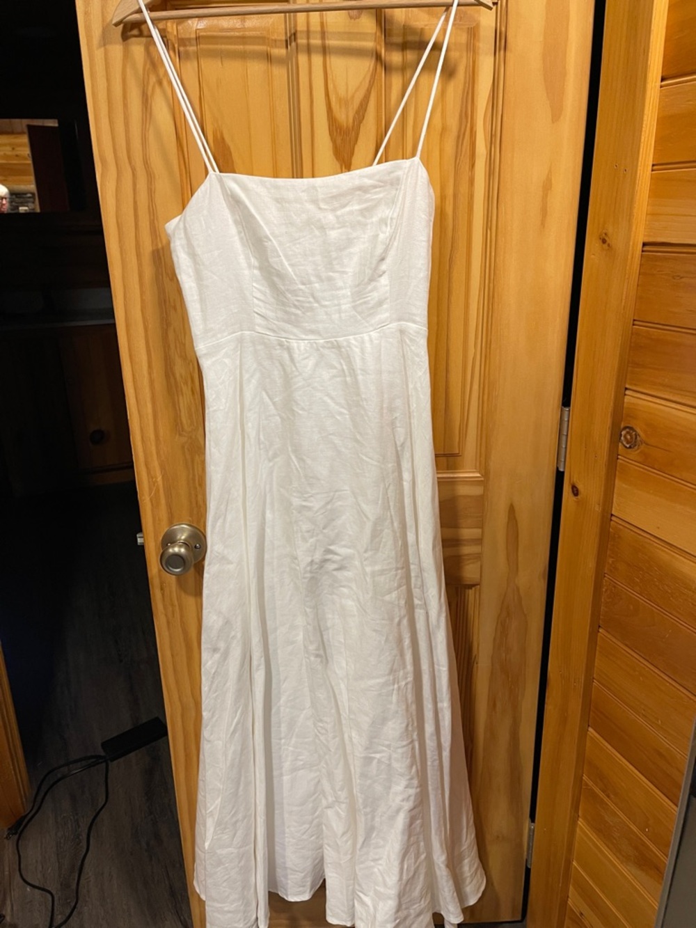 Reformation White Spaghetti Strap Linen Maxi Dress